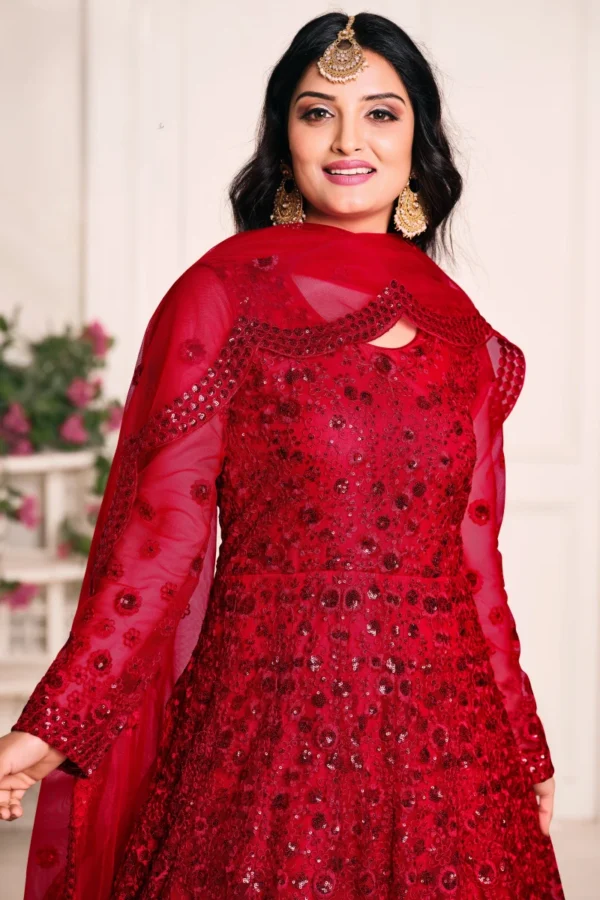 Red Net Embroidered Anarkali Gown 2104 2