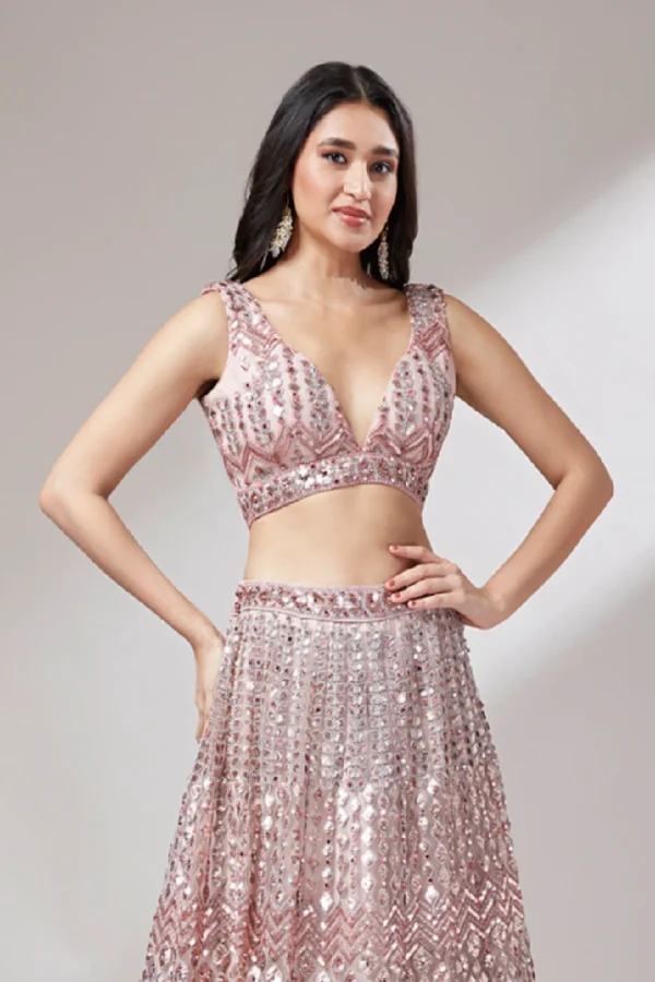 Rose Gold Sequins Net Lehenga Choli 5839 RoseGold 2