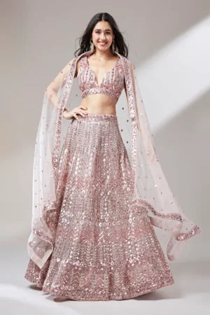 Rose Gold Sequins Net Lehenga Choli 5839 RoseGold