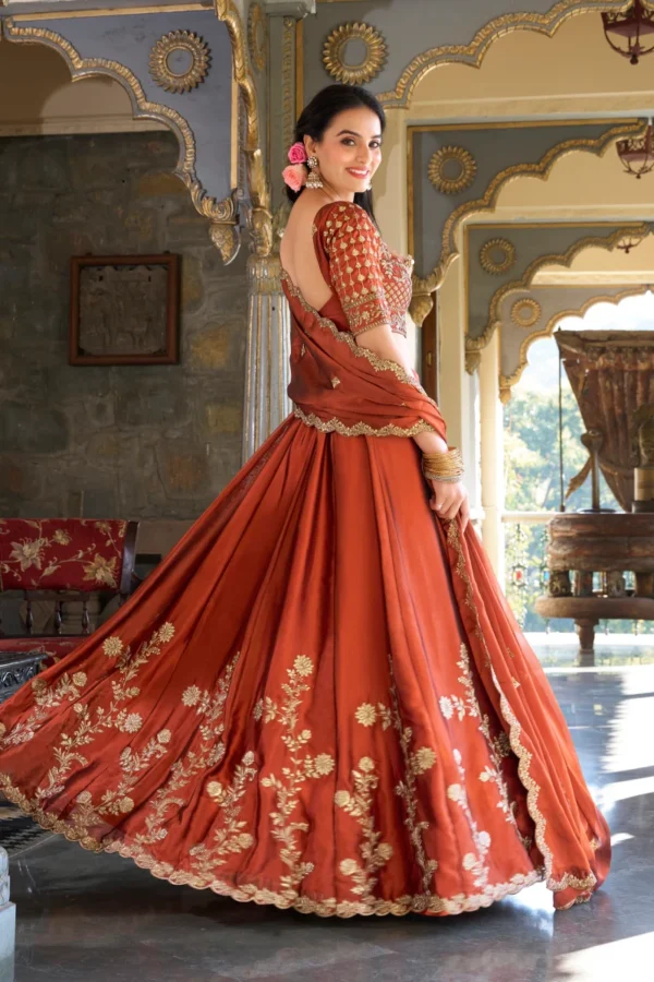 Rust Orange Rangoli Silk Lehenga Choli 1