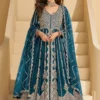 Teal Heavy Embroiderd Chinon Anarkali Lehenga