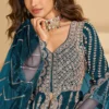Teal Heavy Embroiderd Chinon Anarkali Lehenga. 1webp