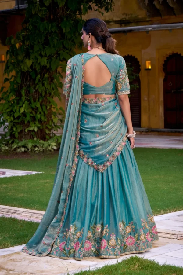 Turquoise Blue Shimmar Silk Lehenga Choli (1)
