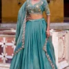 Turquoise Blue Shimmar Silk Lehenga Choli