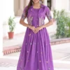 Violet Vichitra Silk Anarkali Gown With Jacket