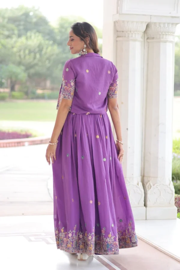 Violet Vichitra Silk Anarkali Gown With Jacket (2)