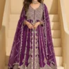 Wine Heavy Embroiderd Chinon Anarkali Lehenga