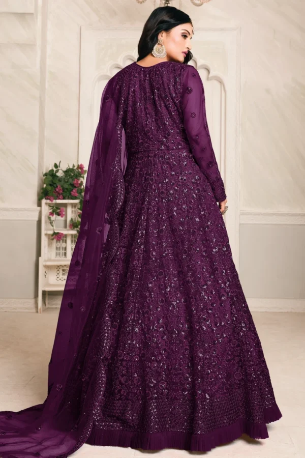 Wine Net Embroidered Anarkali Gown 2103 1