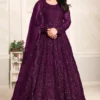 Wine Net Embroidered Anarkali Gown 2103