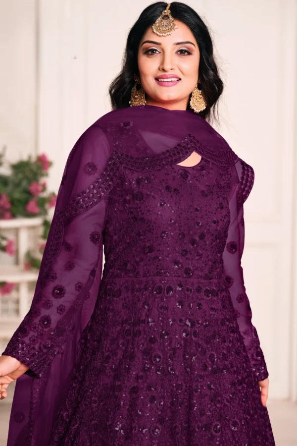 Wine Net Embroidered Anarkali Gown 2103 2