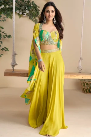 Yellow Chinon Silk Palazzo Suit 10051