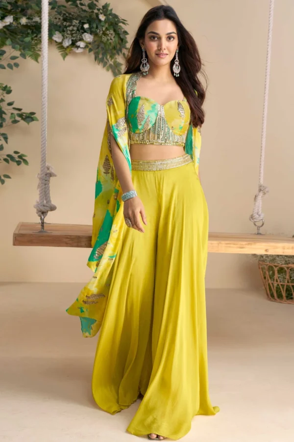 Yellow Chinon Silk Palazzo Suit 10051