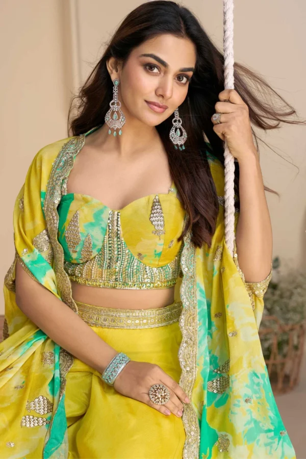 Yellow Chinon Silk Palazzo Suit10051 1