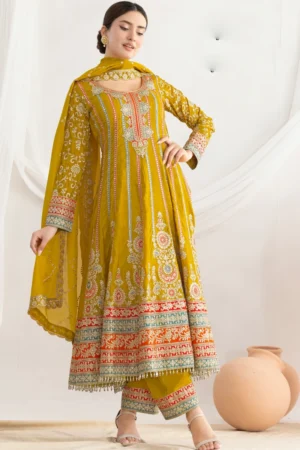 Yellow Embroidered HO Silk Salwar Suit   2771