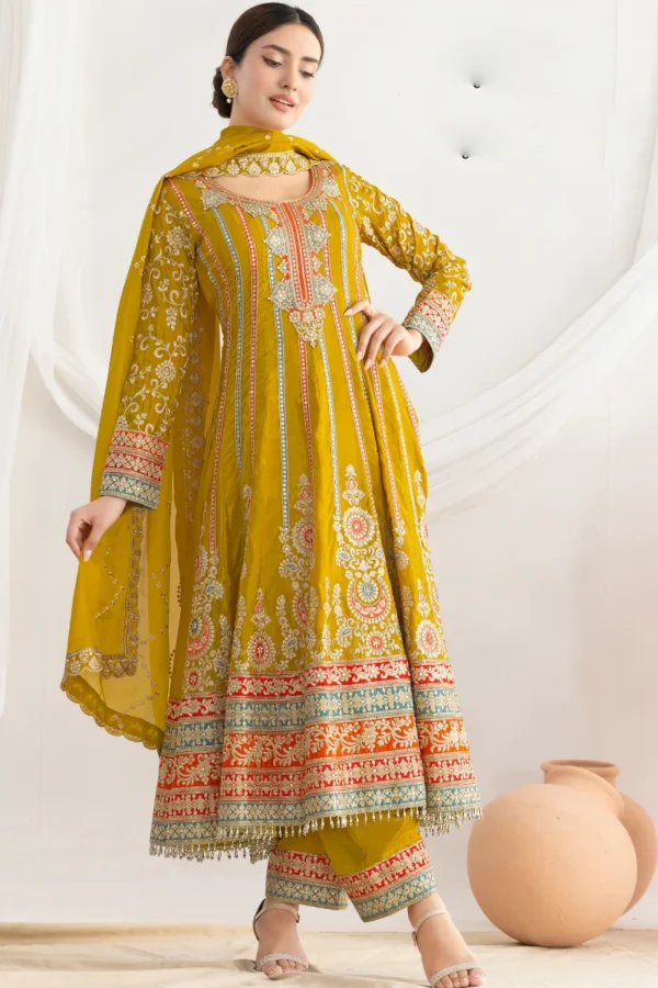 Yellow Embroidered HO Silk Salwar Suit   2771