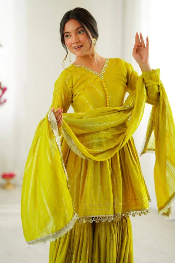 Yellow Mul Chanderi Sharara Suit (1)
