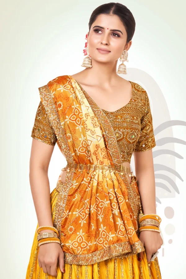 Yellow Ombre Embroidered Chinon Lehenga Choli (1)