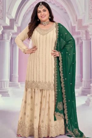 Cream Chinon Embroidered Palazzo Suit